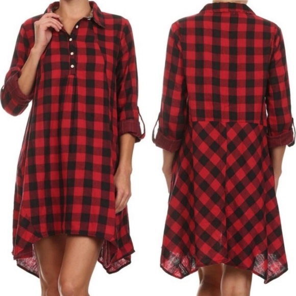 Hem & Thread Dresses & Skirts - Hem & Thread checkered asymmetrical shirt dress M
